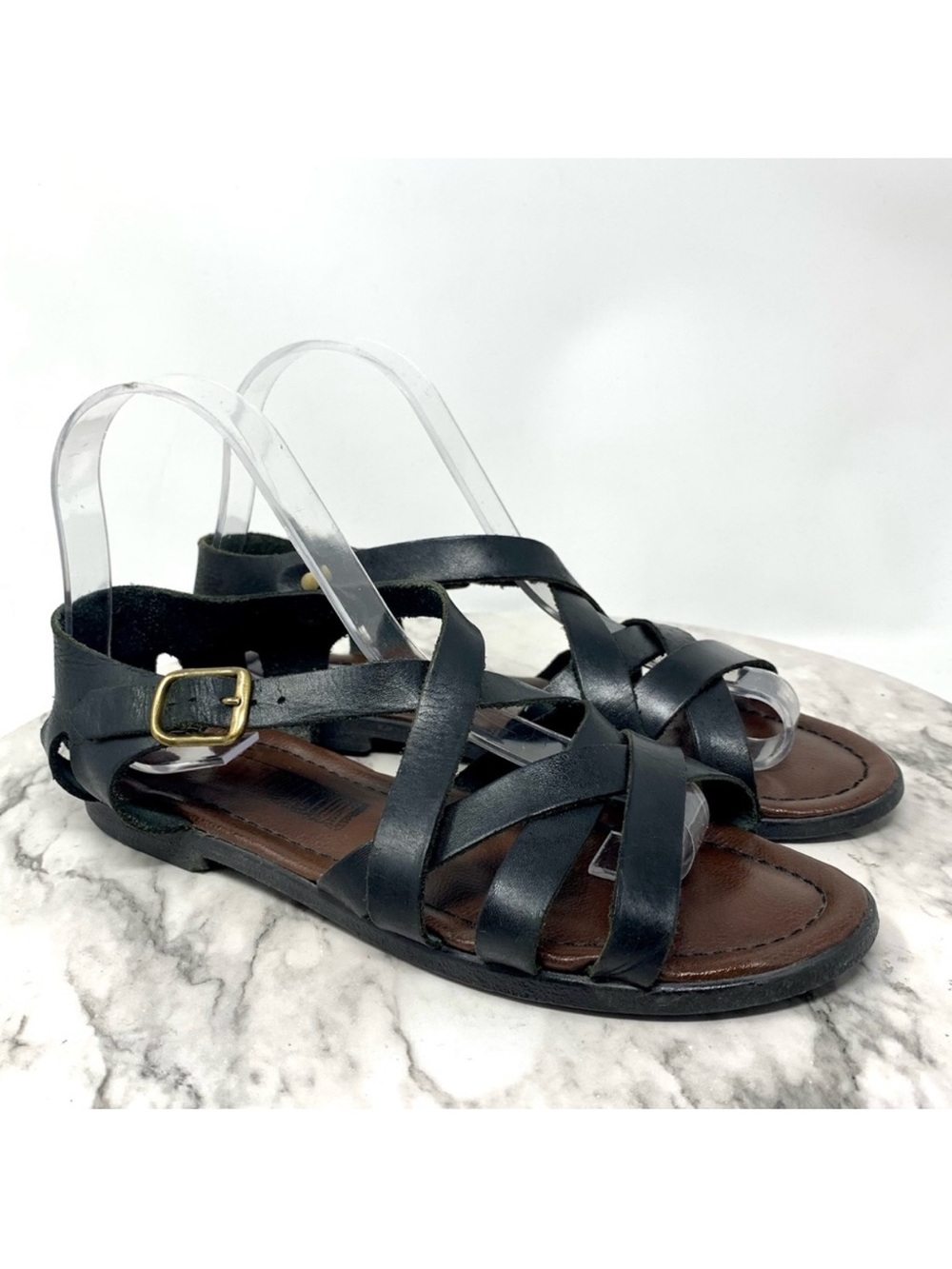Leather Collection Black Multi Strap Gladiator Sandals 7.5 Casual Boho Classic
